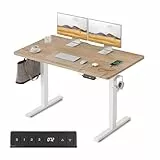 FEZIBO Höhenverstellbarer Schreibtisch mit USB-A und USB-C-Ladeanschlüssen, 100 x 60 cm Steh-Sitz Tisch, Schreibtisch Höhenverstellbar Elektrisch, Ergonomischer Computertisch Homeoffice, Eiche