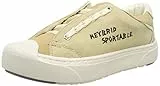 heybrid Damen Sneaker mit Stickerei Schnürhalbschuh, Beige, 39 EU