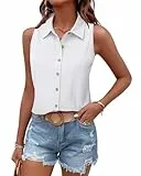 Tanmolo Damen Tank Top Sommer T Shirt Ärmellos Baumwolle Tanktops V-Ausschnitt Shirts Basic Oberteile Lässige Top Weiß, M