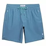 maamgic Herren 23cm Badehose Lang Badeshorts Schnelltrocknend Boardshorts Freizeit Short mit Mesh-Futter,Blau,L