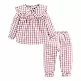 Mud Kingdom Mädchen Pyjama Sets Peter Pan Kragen Süß Kariertes Rosa 9-10 Jahre