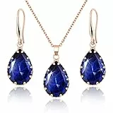 Linawe Saphir Schmucksets Schmuck Set Damen, Rosegold Damenohrringe Ohrringe Hängend Ohrringe Set, Anhänger Kette Halskette Modeschmuck Jewelry, Brautschmuck Jewellery