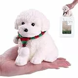 Anboor Großer Hund-Squishy-Spielzeug, weiches weißes Teddy-Squishy-Spielzeug zum Stressabbau mit Schal, niedliches realistisches Tier-Squishy-Spielzeug zum Zappeln für Kinder und Erwachsene (13 cm)