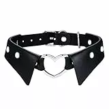 Flongo Damen Choker Leder schwarz mit Herz Nieten Gothic Halsband mit collar Kragen Tattoo Kette punk krawatte breit PU-Leder Halskette gotik Party Cosplay accessoires für Frauen Mädchen verstellbar