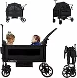 Bollerwagen Faltbar für Kinder – Cabino Waggie mit 2 Sitzplätzen, Schiebestange & Zugstange, Getränkehalter, Belastbar bis 44 kg, Klappbarer Transportwagen für Familie & Ausflüge (Schwarz)