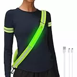 HENMI Lauflicht Joggen mit Reflektoren Gürtel,(mit 2 Stück Reflektorbänder) LED Wiederaufladbare USB Verstellbarer Lauflicht,für Radfahren oder Wandern Joggen Laufen Running Outdoor Sports-Grün
