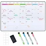 POPRUN Abwischbar Magnetisch Monatsplaner/Wochenplaner Whiteboard Magnettafel Kühlschrank, Familienplaner,Planungstafel,Monatskalender,Memoboard,Terminplaner 42 x 28 cm wiederverwendbar auf Deutsch