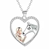 Yinsen Mädchen Pferd Halskette für Damen 925 Sterling Silber mit Herz Anhänger Kette Damen Verstellbar Halskette Valentinstag Muttertag Geburtstags Weihnachten Geschenk für Sie Frauen Freundin
