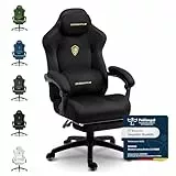 Dowinx Gaming Stuhl Ergonomisch mit Verstellbarem Massage-Lendenkissen, Mikrofaser-Velours, Dickes Sitzpolster, Ausziehbarer Fußstütze, Armlehnen Verstellbar, 160° Neigbar, Hellschwarz