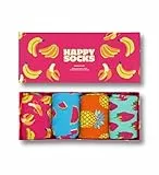 Happy Socks Bunte und lustige gestreifte Geschenkboxen für Damen und Herren, hochwertige Baumwollsocken, 4 Paar Größen, banane, 40-46