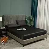 Bambus Spannbettlaken 140x200 cm Schwarz Antibakteriell Weich Spannbetttücher Kühlende 100% Bambus Spannbetttuch Set Hypoallerg Boxspringbett Bettlakenfür Hohe Matratze bis 25-30 cm