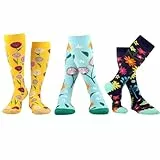 MAKABO Damen Kniestrümpfe bunt gemustert,3 Paar Multicolor Floral lange Socken, Größe 35-38