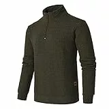 YuKaiChen Herren Langarm Viertelreißverschluss Casual Sweatshirt Square Muster, grün, X-Large