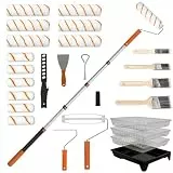SISUPASSIE Farbroller Set mit 0,3–1,3 m Teleskopstange, 27-teiliges Malerrolle zum Streichen, 23 cm und 10 cm Lackrolle, Pinsel, Farbwanne, Mikrofaser-Rollerbezüge für Wände, Decken und Türen