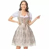 FEELJAM Dirndl Damen Midi - Trachtenkleid Dirndl Damen 3 Teilig für Oktoberfest (DE/NL/SE/PL, Alphanumerisch, XL, Regular, Regular, Beige)