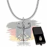 Deutschland Kette Herren – Halskette mit Bundesadler Anhänger aus Edelstahl – 60cm – Geschenkidee für Männer & Damen – Patriotischer Herren Schmuck