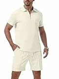 QIXING Herren Trainingsanzug 2 Teiler Sommer Shorts und T-Shirt Set mit Half-Zip Polo Kurzarm Zweiteiler Kurz