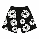 Kurze Hose Schwarz Herren Mit Taschen Baumwolle Bermuda Shorts Blumenmuster Sportshorts Mann Sommer Freizeit Shorts Männer Sweatshorts Jogginghose Kurz Elastische Kurze Hosen
