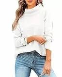 Imily Bela Pullover Damen Rollkragen Gerippt Langarm Strickpullover Elegant Herbst Winter Gestrickt Oberteile Stretch Lose(Weiß,M)