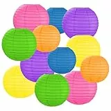 AOOSA Bunte Papierlaternen, 12 Stück Runde Hängende Papierlaternen, 25/20/15 cm Lampenschirm Papierlaterne, Papier Laterne Dekoration für Heimdekoration, Partys, Hochzeit, Feiertagen