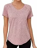 Gyabnw Sport Tshirt Damen Fitness Kurzarm Leichtes Atmungsaktiv Shirt Damen V-Ausschnitt Sport Top Für Yoga