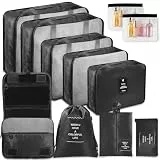 WECUTE Kofferorganizer-Set in Beige, 11-teiliges Packwürfel-Set, wasserdichte Reisetaschen, Urlaubs- und Reiseorganizer (Schwarz)