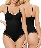SURE YOU LIKE Shapewear Damen Figurformender Body Shaper Spitze String Shaping Bodysuit Tanga, Schwarz, M
