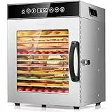 Kwasyo Dörrautomat Edelstahl 750W mit 12 Etagen, Profi Dörrgerät & Dörrautomaten Lebensmitteltrockner, Digitaler Timer, Temperaturregelung, Überhitzungsschutz, Rezeptbuch inklusive