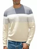 iClosam Herren Gestreifter Pullover Crew Neck Langarmpullover Basic Strickpullover Standard Fit Winterpullover Casual Pulli Herren,Apricot,XL