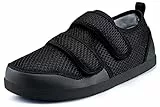 Hausschuhe Herren Damen Verstellbare Verschluss Sandalen Extra Weit Klettverschuß Freizeitschuhe Bequemer Walkingschuhe für Senioren,Schwarz-B,42 EU