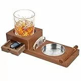 FINEW Zigarren Aschenbecher Untersetzer mit Zigarren Zubehör, Aschenbecher aus Holz mit Zigarrenschneider, Schublade und Zigarrenschlitz - Zigarrenzubehör Set Geschenk für Männer