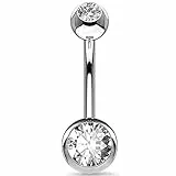 OUFER 14G Bauchnabelpiercing Titan 16 mm Stablänge Piercing Bauchnabel Lang Kurz CZ Kugeln Titanium Belly Button Piercing Navel Bars Silber 1.6mm Nabelring Frau Mann Geschenk Schmuck