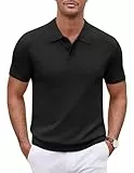 COOFANDY Herren Strick Poloshirt Kurzarm Regular Fit Polohemd Casual Shirt Golf Hemden leichtes Hemd-Kragen-Polo Schwarz XL