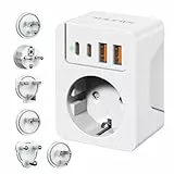 Reiseadapter Weltweit Set, THUNIX Internationaler Reisestecker mit USB C(PD 20W), Steckdosenadapter mit 6 Abnehmbare Adapter Typ A/E/F/G/B/I/M Wand Ladegerät für USA/Japan/Südafrika/AUS/EU/UK-Weiß