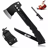 Freelander Scharfe Axt 5-in-1 mit Säge, Camping Beil mit Scheide und Pfeife, 34CM Camping Axt, Spaltaxt Outdoor, für Camping Wandern Survival, Schwarz