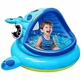 JOYIN Planschbecken für Kinder Aufblasbar mit Sonnenschutz Wal Baby Pool mit Dach (1.42m x 1.37m x 0.71m) für Summer Blow Up Pool, Schwimmparty Spielzeug