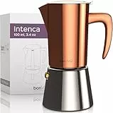 bonVIVO Espressokocher Induktion Edelstahl 2 Tassen – Mokkakanne 100 ml Kupfer – Espresso Kocher für Gas Ceran Induktion – Kaffeekocher klein Intenca
