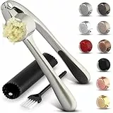Zulay Küche Knoblauchpresse Mit Weichem, Leicht zu Drückendem Griff - Enthält Silikon-Knoblauchschäler & Reinigungsbürste - 3-Teiliges Knoblauch-Zerkleinerungswerkzeug - Garlic Press - (Silber)