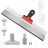 CPORSP Stehrakel Großflächenrakel 560mm mit Stielhalterung & Handschuhen, Edelstahl Flächenspachtel, Zahnspachtel mit Softgriff, für Ausgleichsmasse Werkzeug