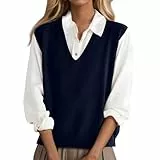 Generic Damen Navy M Weste Ärmellos V-Ausschnitt Polyester Strickweste für Frauen und Mädchen