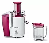 Bosch Hausgeräte MES25C0 Entsafter VitaJuice 2 700 W, XL-Einfüllschacht, Edelstahl-Microfilter-Sieb, Ausgießer mit DripStop, weiß / cherry cassis