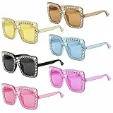 RQcMid 6er Set Sonnenbrille Damen, Mit Glitzer Accessoires, Retro Disco Outfit Brillen Für Party, Abba Accessoires Damen