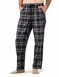 LAPASA Herren Schlafanzughose Karierte Pyjamahose, Long Relaxhose Loungehose Freizeithose M39 Wärmer, Baumwollflanell: Navy Blau + Rot feines Gitter, Large