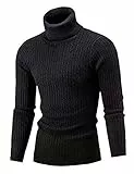 AIDEAONE Rollkragenpullover Herren Stehkragenpullover Winter Pullover Rollkragenstrickpullover Rollkragenpulli Schwarz Männer Pulli Strickpullover Slim Fit L