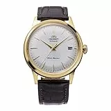 Orient Automatik Herren Armbanduhr aus Edelstahl und Leder in der Farbe Gold-Braun 38mm, Wasserdichtigkeit: 3Bar, RA-AC0M01S10B