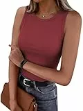 Cuptacc Tank Top Damen Gerippt Casual Oberteile Ärmellos Sommer Tops Y2k Slim Fit Crew Neck Trägershirt Einfarbig Bordeaux M 38-40