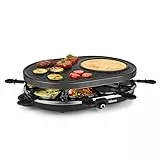 Tristar Raclette für bis zu acht Personen – Grillplatte mit Crêpe-Forme und 8 Pfännchen, RA-2996, Schwarz
