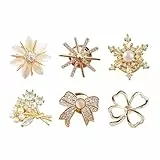 6 stück Broschen Set Damen Brosche Schmetterlings Blumenstrauß Vierblättrige Kleeblatt Perlen Blumen Strass Brosche Kragenbrosche gegen Einsehen für Kleidung Brautkleid, Kleider Clip