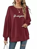 Florboom Damen Pullover Elegant Oversized Bluse Lockeres Shirt Sweatshirt, Weinrot XL