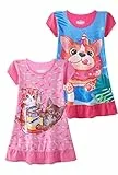 SOIBEEN Mädchen-Nachthemd, 2er-Pack, Baumwolle, Nachtwäsche für Mädchen von 2–9 Jahren, Pyppycata Short Pink Blue, 4-5 Jahre